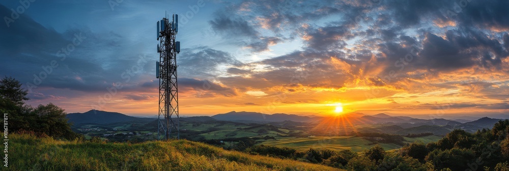 Telecommunication tower with cellular antennas for 5g, 4g, 3g mobile internet