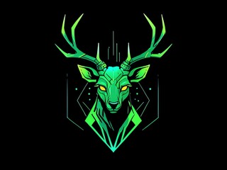 Canvas Print - Neon Green Deer Head