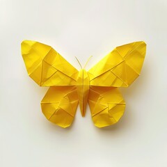 Sticker - Yellow art craft origami butterfly isolated on white 