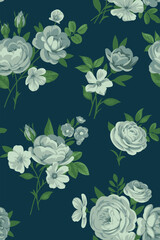 Wall Mural - Seamless spring vector pattern with floral roses motif for dress fabric