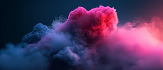 Wall Mural - a cloud of pink and blue smoke hovering above a dark blue and pink backdrop, bearing a red heart at 