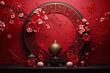 Canvas Print - Chinese New Year style of business theme flower plant red.