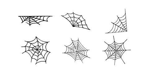 Spiderweb set. Cobweb, Spiderweb icons collection. Black mesh patterns with halloween party ornament. Sticky trap of intertwining dangerous vector lines ilustration