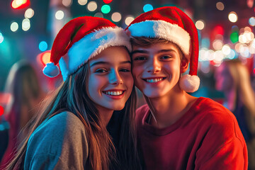 Young couple dancing in a disco on Christmas day