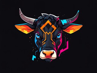 Canvas Print - Bull Head with Neon Strokes