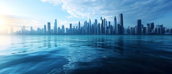 A dramatic futuristic visualization depicting coastal cities being submerged by rising sea levels due to the devastating effects of global climate change  The image showcases a panoramic