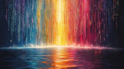 Background of an abstract digital code waterfall with cascading numbers and symbol