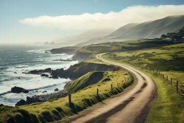 Canvas Print - Landscape ocean road outdoors.