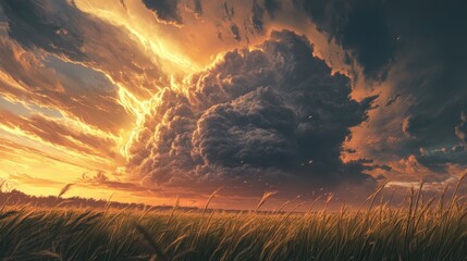 Poster - A large storm forming in the late afternoon sky, symbolizing extreme weather conditions and climate change