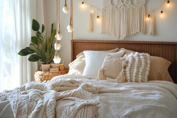 bohemian macrame dcor, transform your bedroom into a cozy boho oasis with a diy macrame headboard made from cotton rope, beads, and tassels