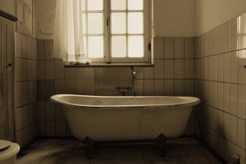 Canvas Print - Bathroom bathtub architecture abandoned.