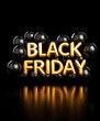 © iamfrk7 - Black Friday sale balloons and gold foil text isolated on black background, promotional shopping event and retail discount banner concept design