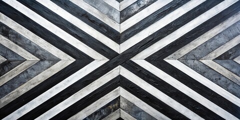 Wall Mural - Abstract geometric painting with intersecting black and white diagonal stripes and textured surfaces