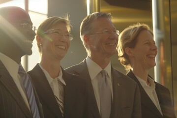 Canvas Print - Group of business people standing in a row and smiling at the camera