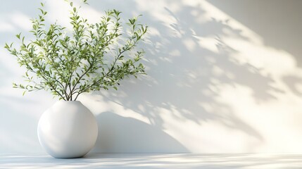 Wall Mural - Product Presentation Mockup Olive White Wall with Plant in Vase