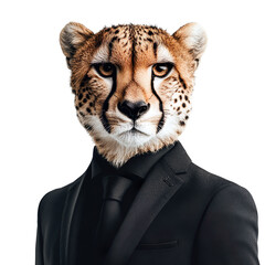 Aufkleber - Cheetah Wearing Black Business Suit isolated on transparent background