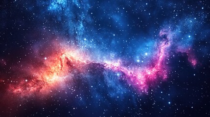 A blue and purple space background with stars and a galaxy 