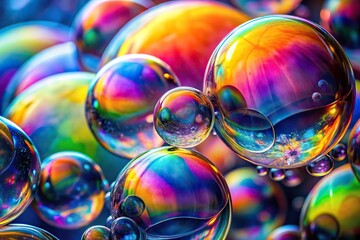 Wall Mural - Minimalist abstract colorful background of rainbow on soap bubbles macro shot