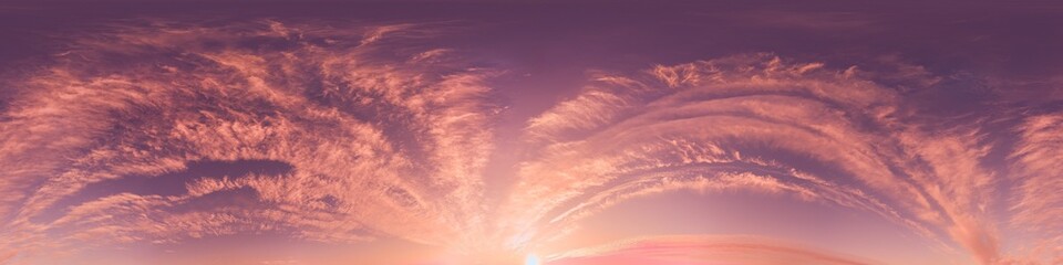 Wall Mural - sunset sky with bright glowing pink cirrus clouds. seamless spherical hdr 360 panorama. full zenith 