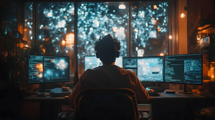 Programmer Working Late at Night Illustration