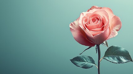 Poster - A pink rose stands gracefully, showcasing its soft petals and vibrant green leaves. The gentle background highlights its natural beauty and elegance, inviting admiration