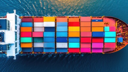 Colorful Container Ship Navigating Open Water