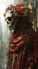 Wall Mural - A Skull Adorned with Flowers, A Surreal and Eerie Fantasy