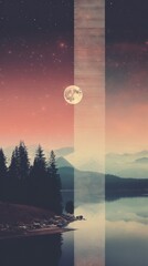 Canvas Print - Retro dreamy lake landscape astronomy outdoors.