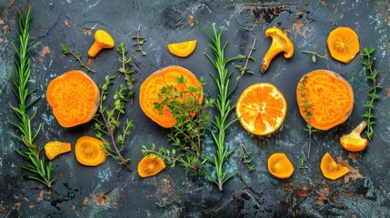 Poster - edible mushrooms arranged on a dark background