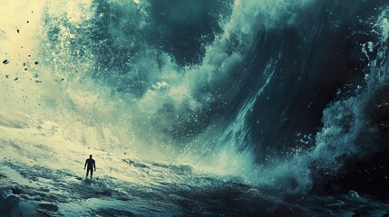 Canvas Print - Man Facing the Immense Power of the Ocean