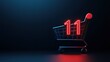 © saichon - November 11 calendar icon, dynamic lines and shopping cart design, vibrant and minimalistic for e-commerce themes