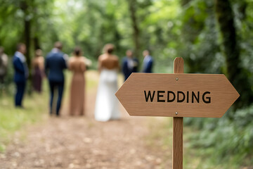 Wooden Sign with the Word ‘WEDDING’ | Romantic Wedding Decoration for a Rustic Outdoor Celebration