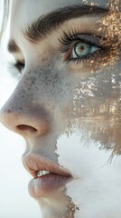 Poster - Double Exposure Portrait of a Woman with Trees