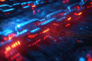 Wall Mural - blockchain technology forming secure data chain with binary code