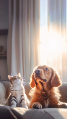 Canvas Print - Cute cat and dog.