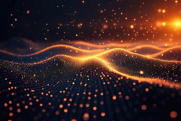 Wall Mural - abstract golden particles flowing forming wavy surface