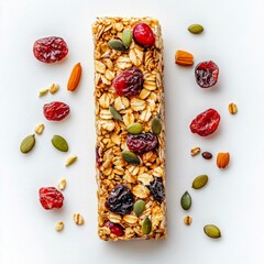 Poster - A healthy granola bar made of oats, nuts, and dried fruits. Ideal for a quick snack or breakfast. Perfect for fitness enthusiasts seeking tasty nutrition. Enjoy a wholesome bite. AI