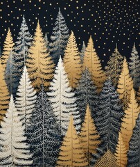 Canvas Print - Gold and silver christmas trees pattern nature plant.