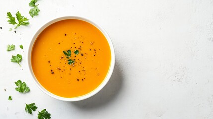 A bowl of soupe de poisson with rouille sauce, isolated on a light grey background for a minimalist aesthetic