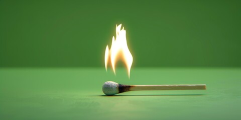 Match burning with flames isolated on green chroma key background for creative projects