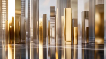 Fototapete - Modern Abstract Golden Cityscape Reflection