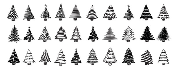 Wall Mural - christmas tree and gift on blue, pattern, hand drawn illustrations. vector.