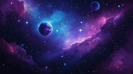 Wall Mural - a vibrant nebula with two planets and stars shining in the night sky.