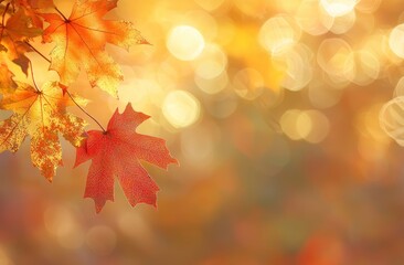Wall Mural - Colorful Autumn Leaves on Blurred Orange Background Generative AI
