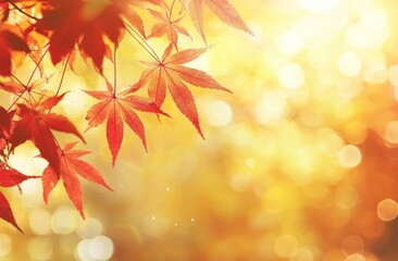 Wall Mural - Colorful Autumn Leaves on Blurred Orange Background Generative AI