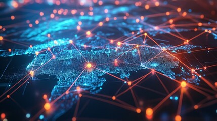 Wall Mural - global network with interconnected nodes and lines
