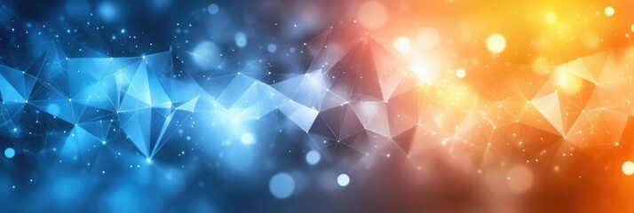 Wall Mural - Blue and orange abstract polygonal background creating a panoramic banner