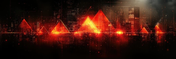 Wall Mural - Futuristic scape with illuminated triangles and data streams, showcasing advanced technology and interconnectedness