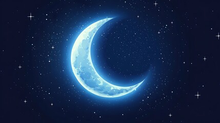 Wall Mural - a crescent moon glows brightly against a dark blue night sky filled with twinkling stars.