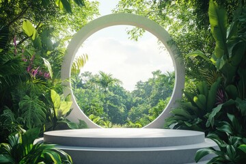 Wall Mural - Tropical Jungle Podium with Sky View for Product Presentation